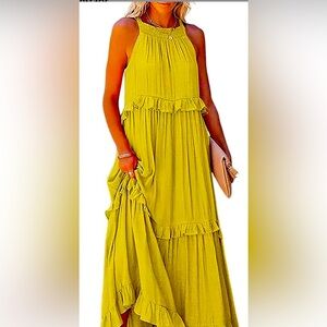 Yellow silk embossed dress